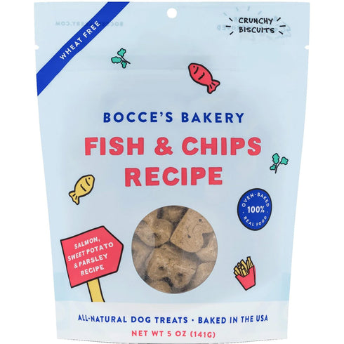 Bocce's Bakery Fish & Chips Biscuits Crunchy Dog Treats 5oz - Poudre Pet and Feed Supply
